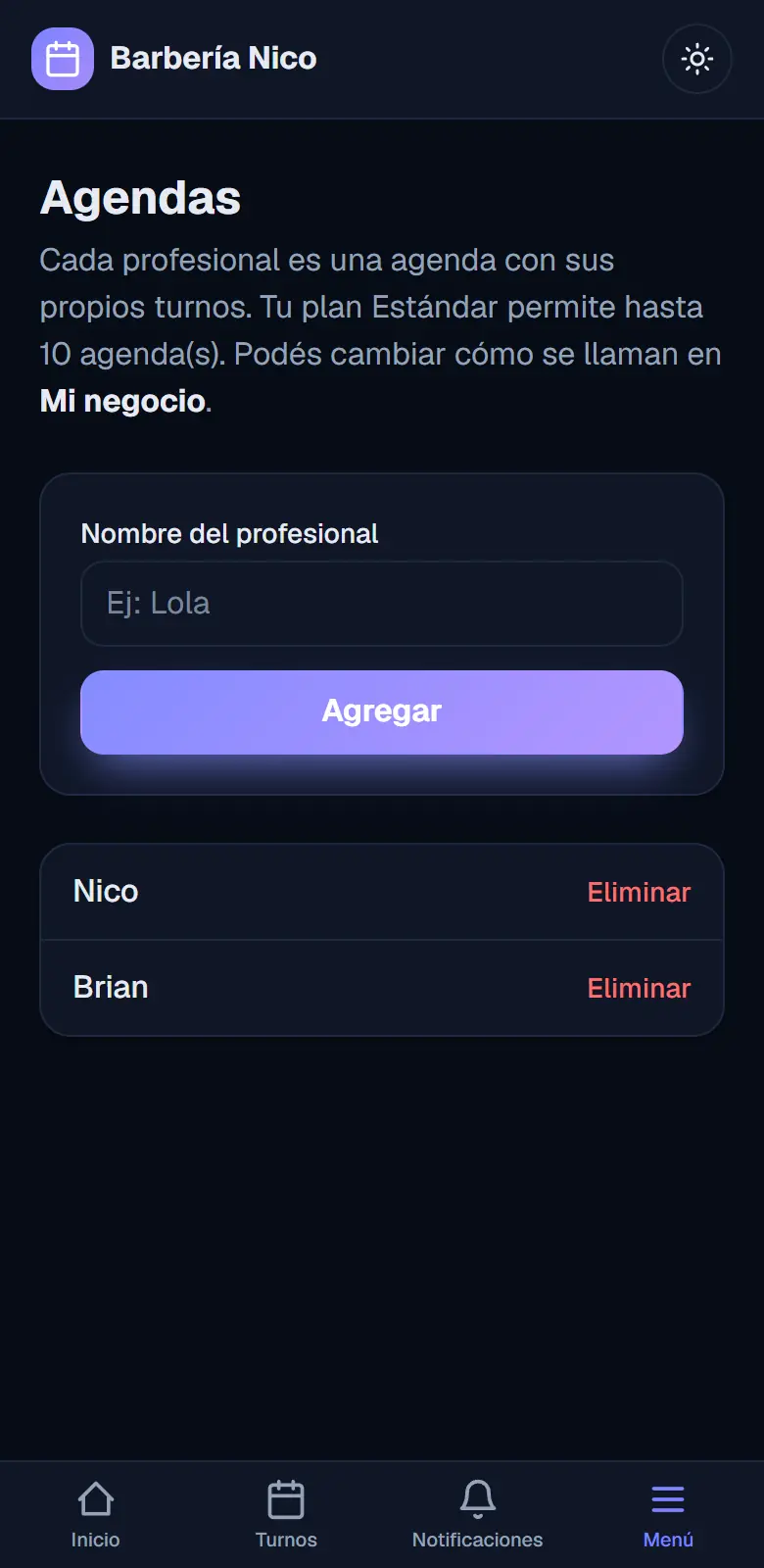 Dos agendas creadas en la lista